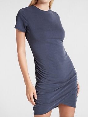 Express Women's Navy Ruched Short Sleeve Dress